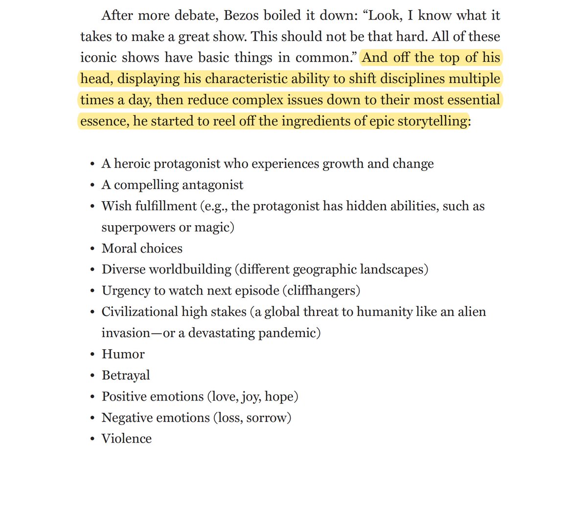 BradStone's tweet image. For the gentle folks at MGM, here are Jeff Bezos's twelve ingredients for every epic story, from the Hollywood chapter of my book Amazon Unbound. amzn.to/2S7bbvF. Good luck!