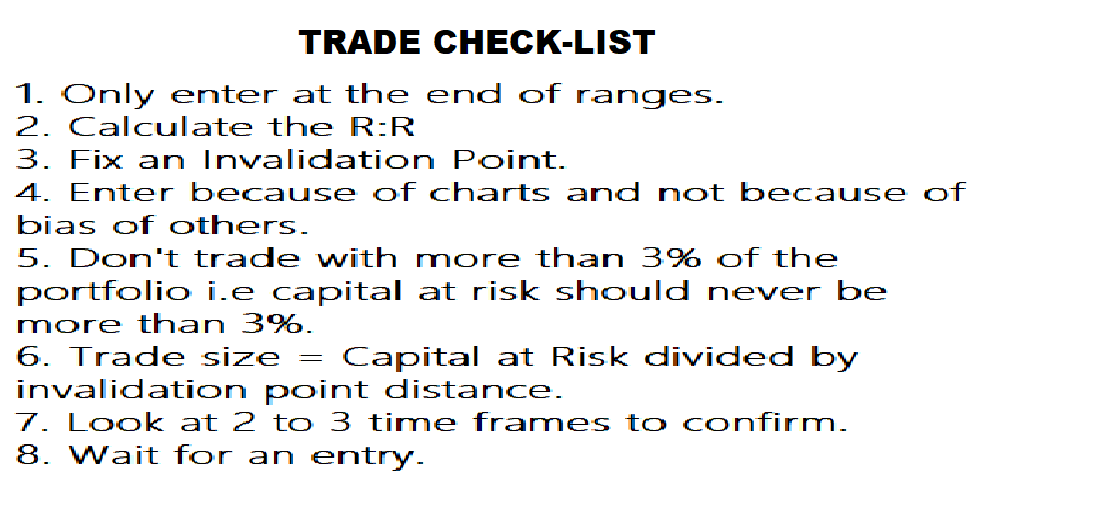 EmperorBTC's tweet photo. TRADE CHECK LIST.

DON'T ENTER A TRADE UNLESS YOU'VE CHECKED ALL OF THEM.
TAKE A PRINT-OUT.
STICK IT AT YOUR DESK.

PLEASE. https://t.co/6G1rgFbfF2
