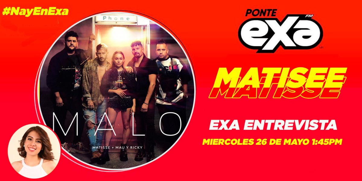 exaoaxaca's tweet photo. No te pierdas la #ExaEntrevista de @nayorozcoa con los chicos de @Matisse_Mx 🤩 escúchala en Exa 98.5 en punto de la 1:45 PM 🎉 

#Matisse #ExaEntrevista #PonteExa https://t.co/PSo7YaTNLE