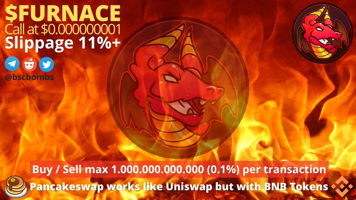 allchainbombs's tweet photo. Today's call is #FURNACE the first token that rewards holders with redistribution &amp; punishes paper-hands with additional burn fee. 100% community driven on #BSC. Could x50 x100 DYOR @coingecko @CoinMarketCap listing any moment #BinanceSmartChain #Binance @binance @furnacetoken https://t.co/dnJ7Awf64H