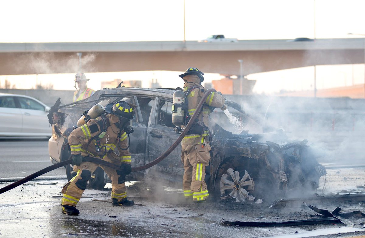 MiamiDadeFire's tweet photo. This morning at 6:20 a.m., #MDFR #Engine48 & #Rescue48 were on scene of a car fire southbound on SR826, underneath the SR836 Expressway overpass. The vehicle appeared to have collided into a guardrail and caught fire as a result of the impact. There were no injuries. https://t.co/s1USDottvP