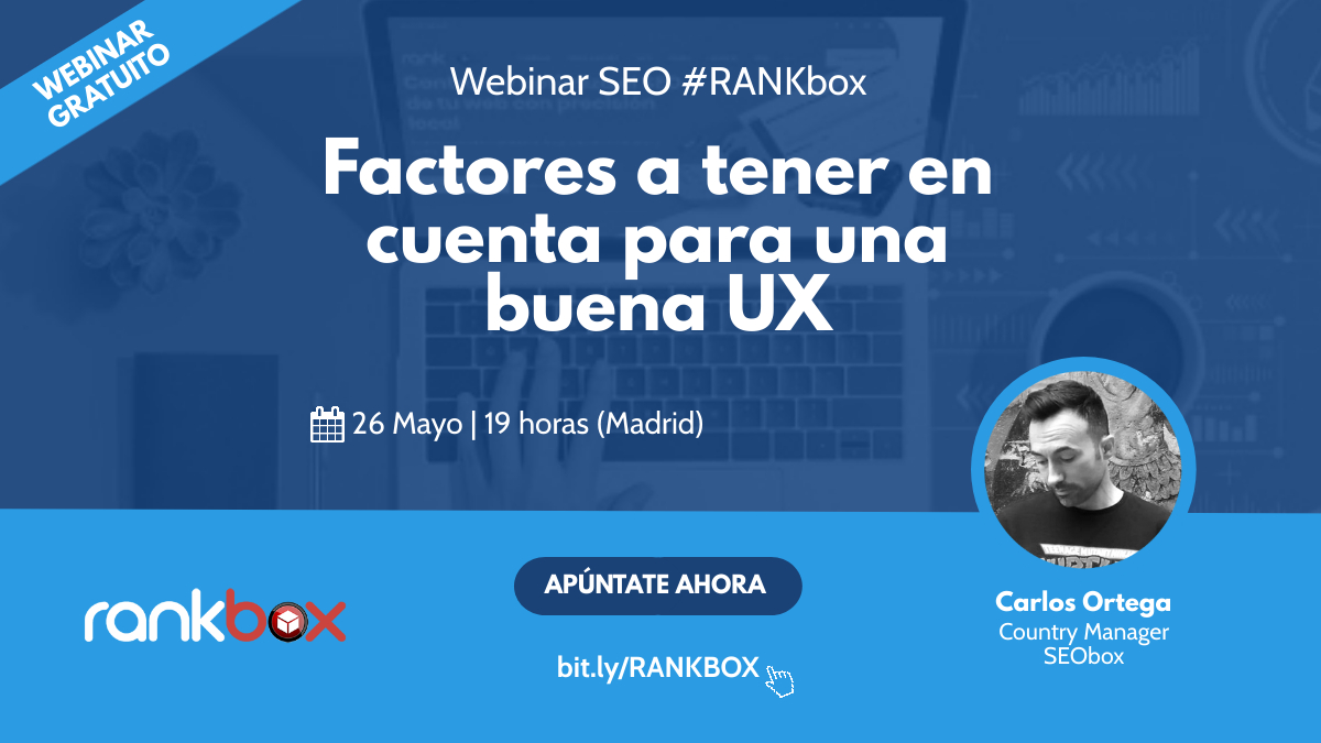 seoboxclub's tweet photo. 🚨¡Última oportunidad para apuntarte al #WebinarSEO de #RANKbox!🚨
Conoce con @carlos_darko los factores que te ayudarán a mejorar la #UX de tu web.
📆 Hoy a las 19 horas (Madrid), te esperamos.
👇🏻¡Reserva tu plaza GRATIS!👇🏻
https://t.co/cYriviX7GH
#SEO #optimizaciónweb https://t.co/oOgtjqvFS8