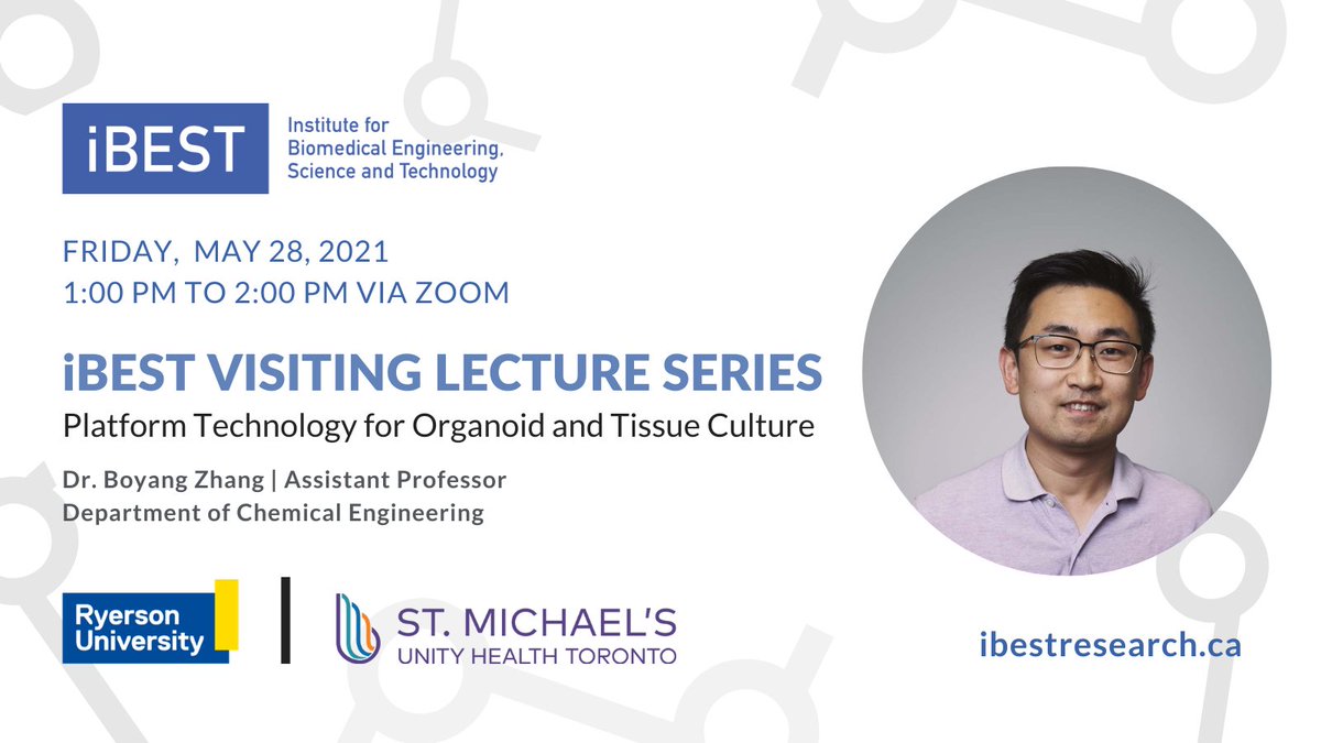 researchTMU's tweet photo. Be sure to join @iBESTResearch for their next visiting lecture series installment with professor @BZhangLab of @Mac_ChemEng  discussing developing platform technologies and advanced #biofabrication techniques on May 28 from 1 p.m. - 2 p.m. To register: https://t.co/qcf7EmDjsn https://t.co/mVWFJHWCIx
