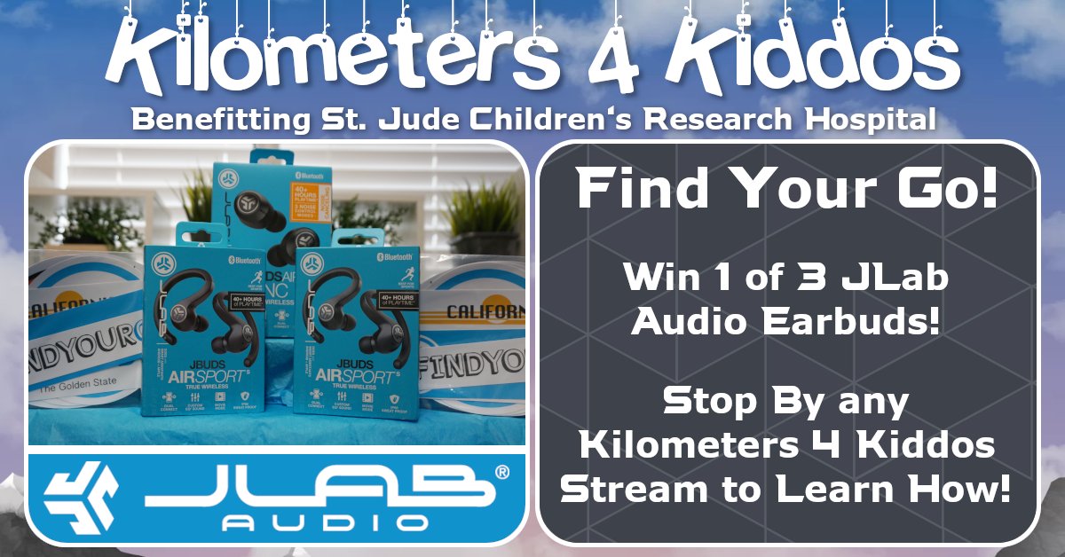 generalElost's tweet image. Want your chance to win a set of @JLabAudio earbuds?

Stop by any of the Kilometers 4 Kiddos streams this weekend as they fundraise for @StJudePLAYLIVE to find out how!

Schedule: imgur.com/a/bakpMVC
(All Streams on Twitch) #FindYourGo