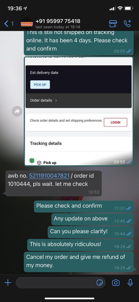 MrAmitKashyap's tweet photo. @BikanervalaIN Really not impressed with your customer service. Order ID:
#1010444 placed 4 days ago and still not shipped. Your WhatsApp customer support ignoring my messages 😡 #customerservicefail https://t.co/N1P1sh0qZp