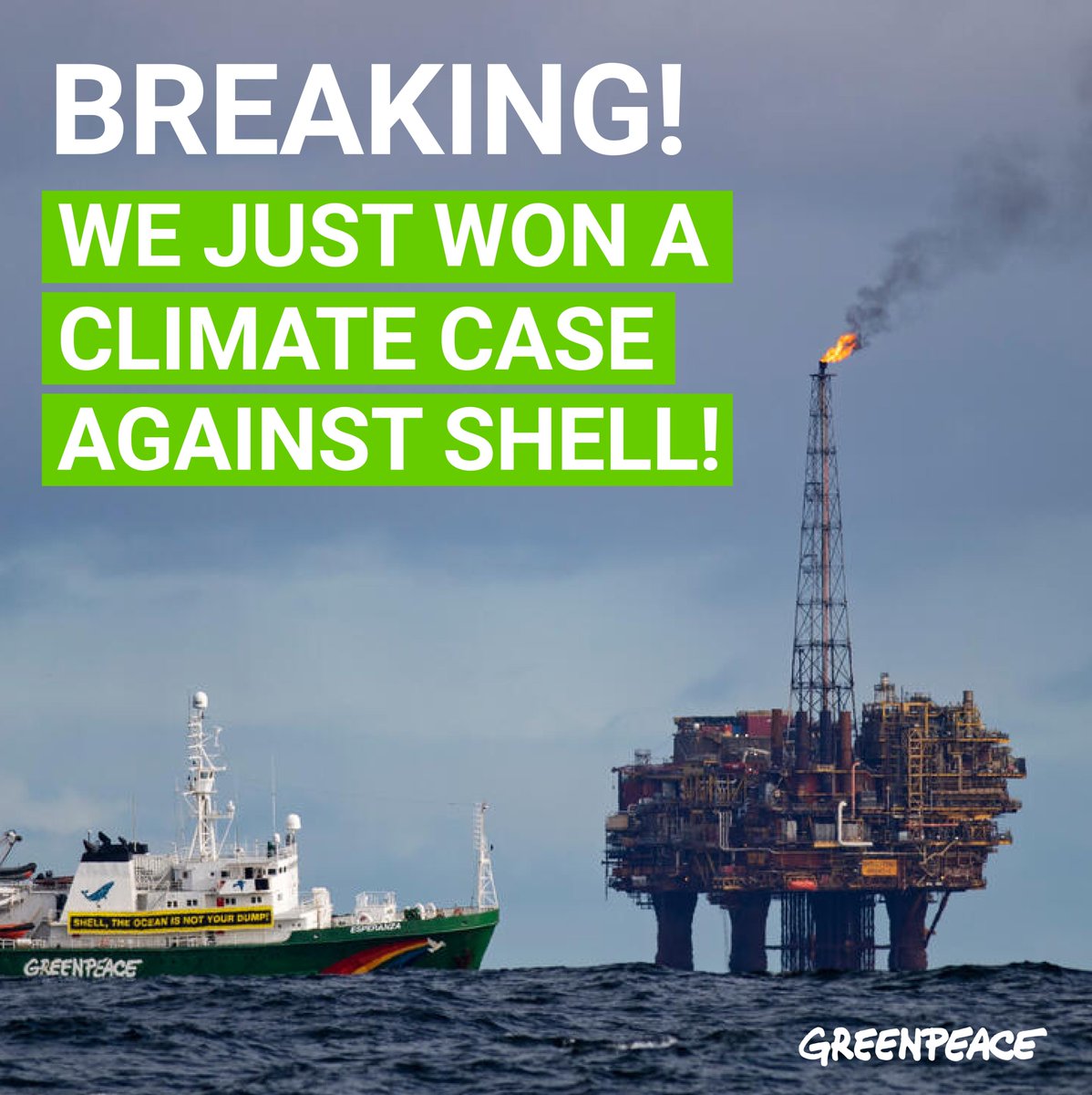gpph's tweet photo. BREAKING: Today, a Dutch court ruled that Shell is liable for damaging the climate. A historic victory for the climate movement and everyone facing the consequences of the #climatecrisis. https://t.co/M5tzPqvgni