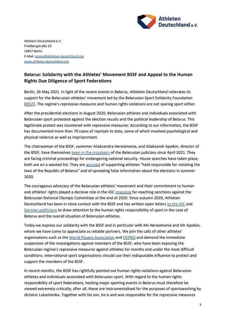 BSSFofficial's tweet photo. The statement from @athleten_de 💪🏻💪🏻💪🏻

#StandWithBelarus #solidarity https://t.co/8baYYNDwHm
