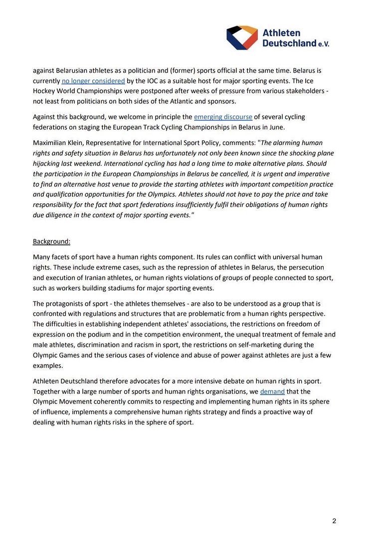 BSSFofficial's tweet photo. The statement from @athleten_de 💪🏻💪🏻💪🏻

#StandWithBelarus #solidarity https://t.co/8baYYNDwHm
