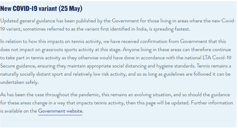 important info from the LTA