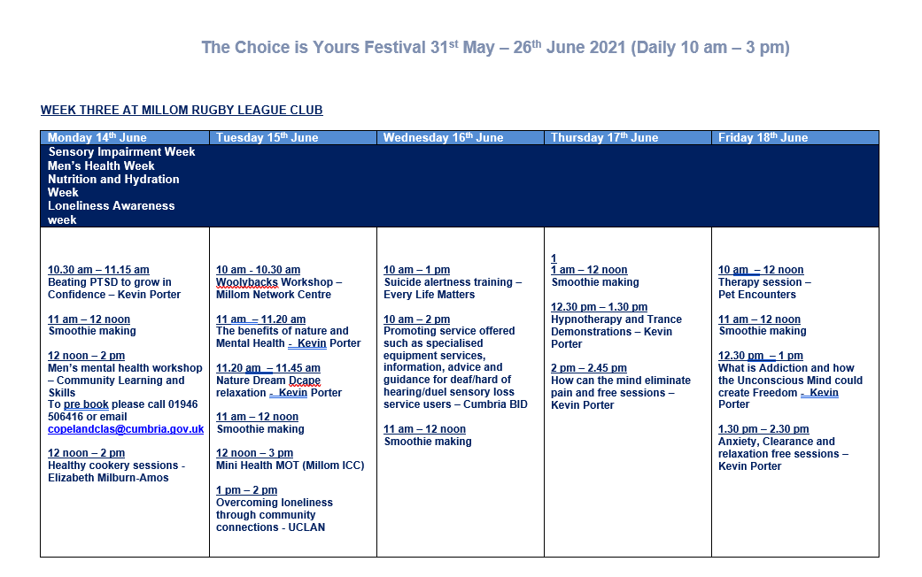 MorecambeBHCP's tweet photo. A four-week health festival in #Millom kicks off on Monday where partners will share advice on #health and #wellbeing https://t.co/6f95bu2dA4 #MillomICC @CumbriaCC @copelandbc @ActiveCumbria @jendo41 https://t.co/HZmFnmv6ns