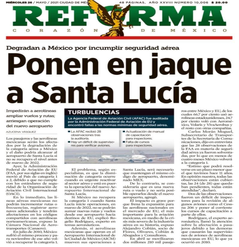 SenadoresdelPAN's tweet photo. Lo advertimos, el aeropuerto de #SantaLucía es y seguirá siendo una mala idea: ni más barato, ni con mayor conectividad, ahora la @AFAC_mx recibió 28 observaciones de la Administración Federal de Aviación de #EEUU por incumplir seguridad y degrada la categoría aérea de México. https://t.co/VGZaINmxPq