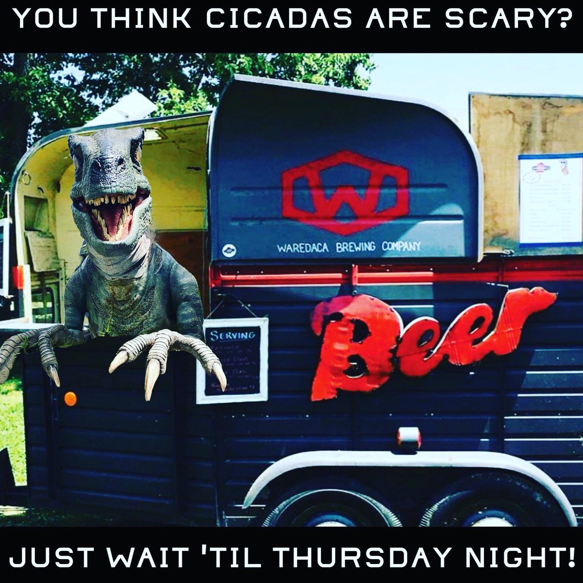 We are only one day away from Waredaca Movie Night. Who knows? A night of Jurassic Park just might put the cicadas into perspective!

You can get all the details and reserve your spot at orderwaredaca.com.