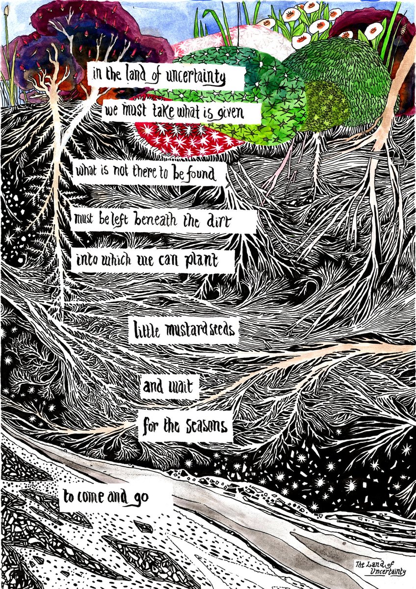 aburningsky's tweet photo. I particularly love this painting, Mike Sprout's illustration of my poem 'the land of uncertainty'. Deffo one of my personal favourites in our upcoming collection #ThisPlace. https://t.co/xJamNSdWNM
