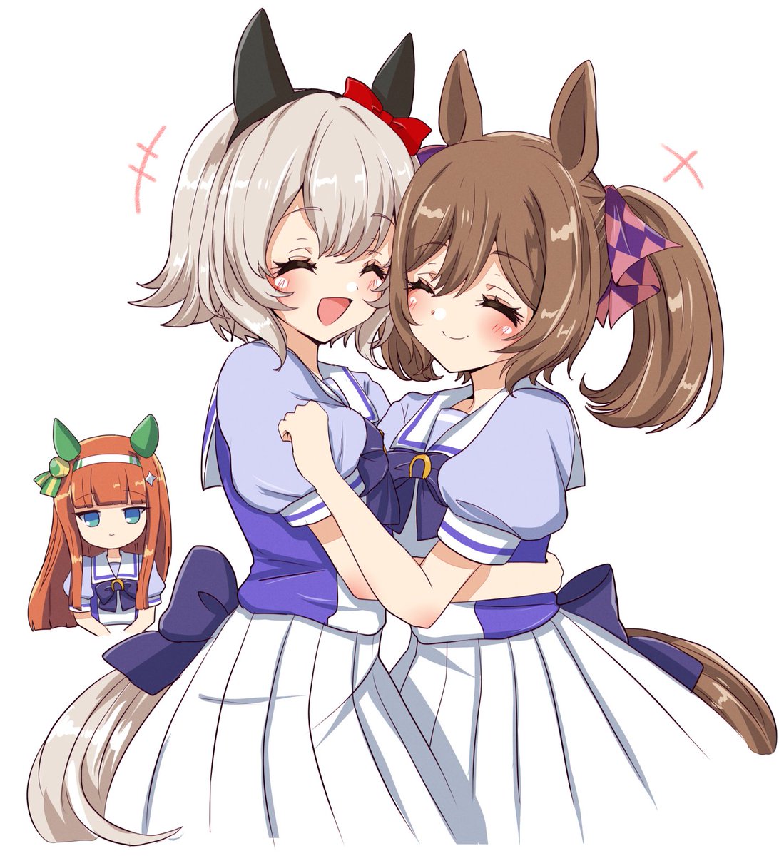 curren chan (umamusume) ,silence suzuka (umamusume) ,smart falcon (umamusume) multiple girls animal ears 3girls horse ears horse girl horse tail tail  illustration images