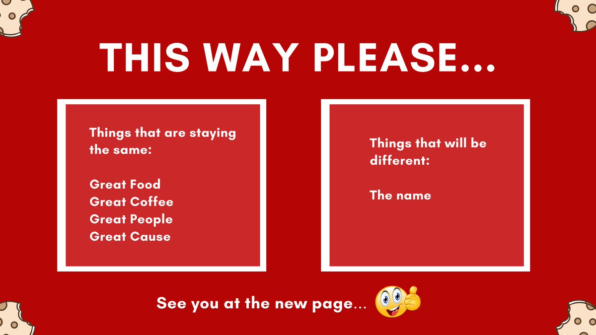 🌟 WE HAVE A NEW FACEBOOK PAGE 🌟 where we will continue to bring you all of our exciting news &amp; updates! 

Rest assured we're still the same cookie bar with amazing coffee &amp; cookies with a conscience! 
#SocEnt #TheCookieBar #PathwaysCafe
facebook.com/PathwaysCafe