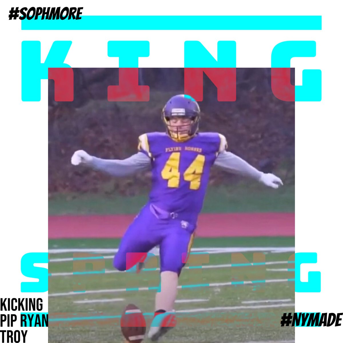 NYMadeFootball's tweet photo. ⭐Sophomore Kicking #KingOfSpring Winner⭐
Pip Ryan from Troy High School. #NYmade #KickKing https://t.co/u6PlNCytCW
