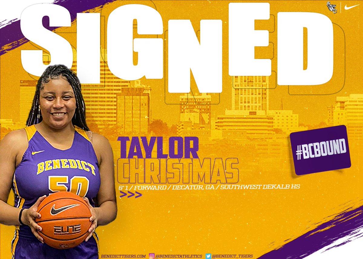 BC Tigers Athletics (@benedict_tigers) on Twitter photo <a href="/BenedictWBB/">Benedict College Women’s Basketball</a> welcomes <a href="/tchristmas35/">Taylor Christmas🏀🏆</a> to the Lady Tigers! #BCBound #TheBestofBC <a href="/BenedictWBB/">Benedict College Women’s Basketball</a> welcomes <a href="/tchristmas35/">Taylor Christmas🏀🏆</a> to the Lady Tigers! #BCBound #TheBestofBC