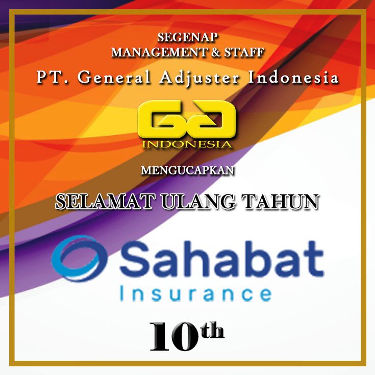 AdjusterGeneral's tweet photo. Segenap Management dan Staff PT. General Adjuster Indonesia mengucapkan Selamat Ulang Tahun PT. Sahabat Insurance ke-10 Semoga Sukses Selalu.
#happyaniversary 🥳🎂 https://t.co/5Whwi8OQEn