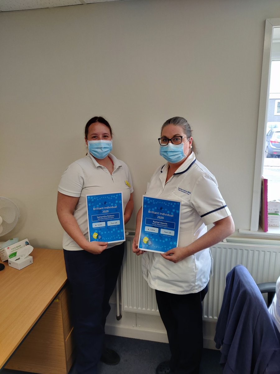 Congratulations to <a href="/robson_samantha/">samantha robson</a> <a href="/RachelH73193365/">Rachel Hewitt</a> who received their individual brilliant nomination awards for 2020. Both well deserved! <a href="/barnshospital/">Barnsley Hospital</a> #physiotherapy