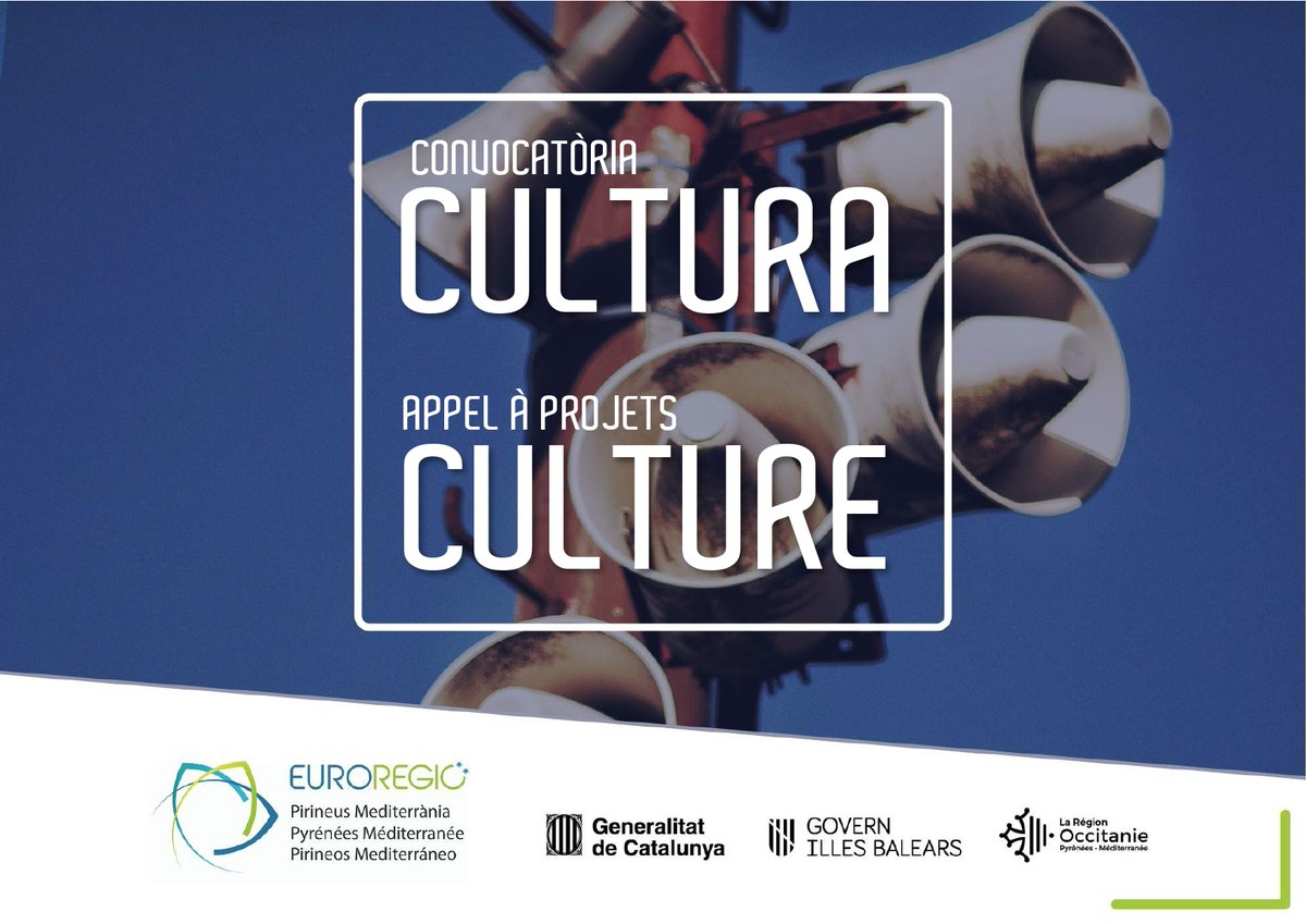 Euroregion's tweet photo. 📅📢 Tu as un projet sur un thème culturel et tu souhaites le réaliser ? Alors tu es au bon endroit !
Comme chaque année, l'Eurorégion Pyrénées-Méditerranée lance son #appel à #projets #culturels.
Plus d'informations sur notre site internet👇👇👇
https://t.co/xytAd06KeF https://t.co/Yr9f1ETM7N