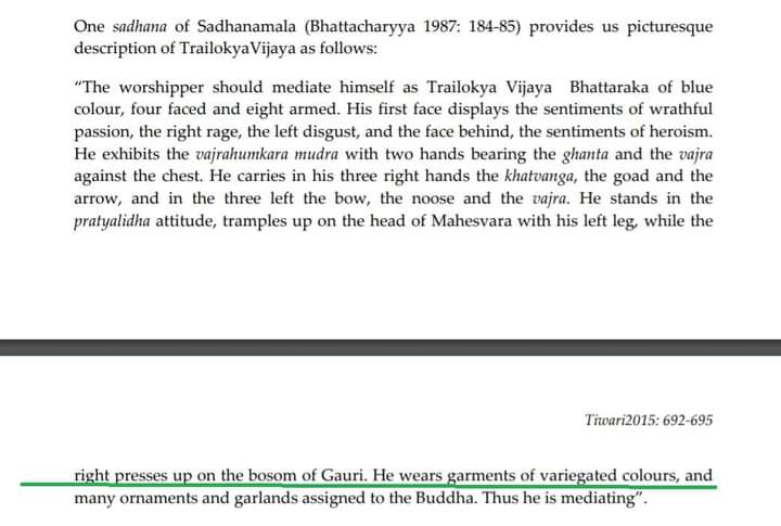 26. More information about this Buddhist deity Trialokyavijaya who loves to sexually assault Goddess Parvati even after she begs for his mercy. http://www.heritageuniversityofkerala.com/JournalPDF/Volume3/43.pdf