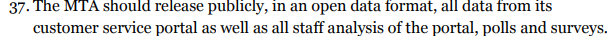 ReinventAlbany's tweet image. This is why our #OpenMTA report noted that MTA customer surveys are developed by the agency and are not independent evaluations. The report also called for greater transparency of MTA survey results through release of open data and staff analyses. reinventalbany.org/wp-content/upl…