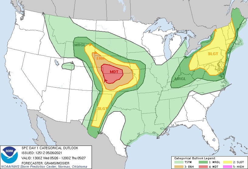 spann's tweet photo. Severe thunderstorms are a good possibility later today and tonight over parts of the Central and Northeast US… if you are in these risk areas be sure you have a good way of hearing warnings, and pay attention to them! https://t.co/pePlpiaY7M