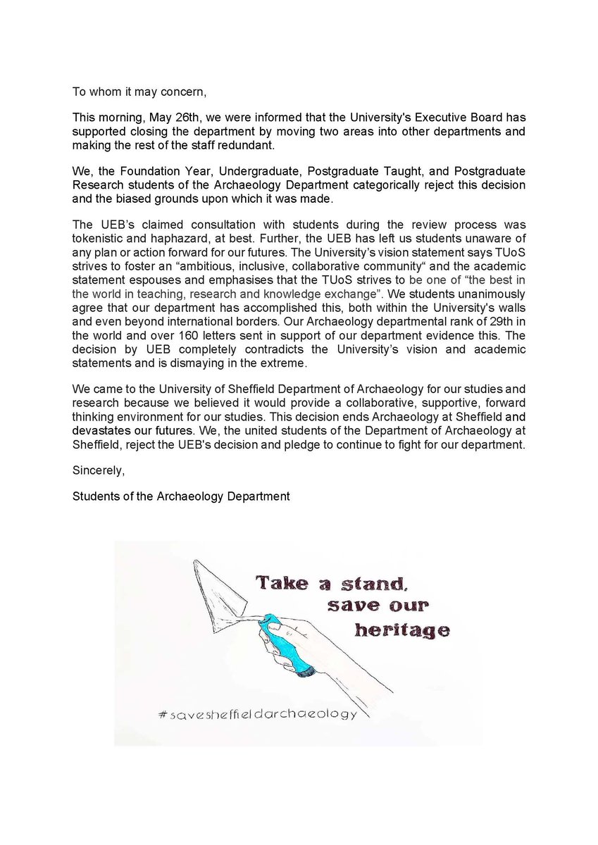 dr_resa_nelson's tweet photo. #students of the 
@sheffielduni
 department of Archaeology categorically reject UEB's decision. #SaveSheffieldArchaeology #SupportSheffieldArchaeology #ArchaeologistsMadeinSheffield 
@UniShefArch https://t.co/20byjqNMJ6