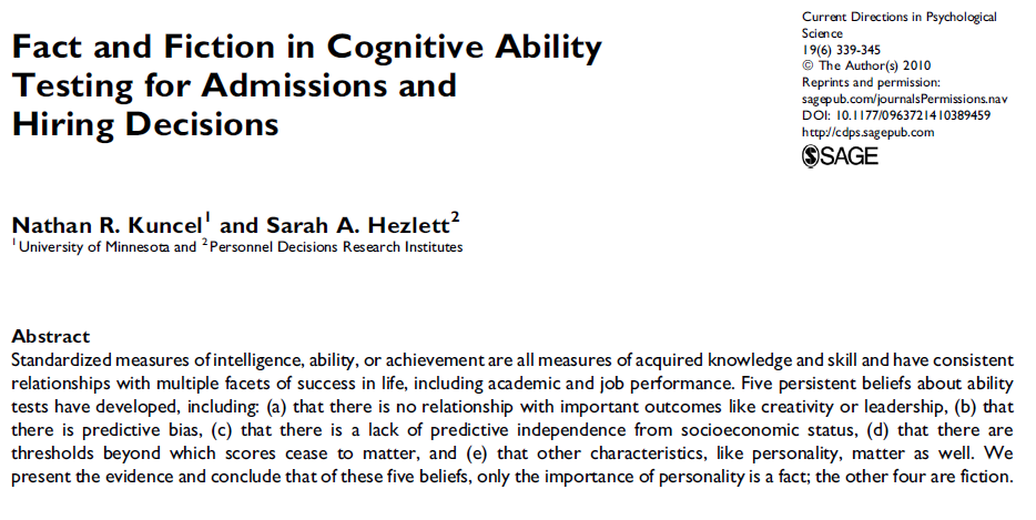 Fact &amp; Fiction in Testing for Admissions &amp; Hiring:  journals.sagepub.com/doi/abs/10.117…