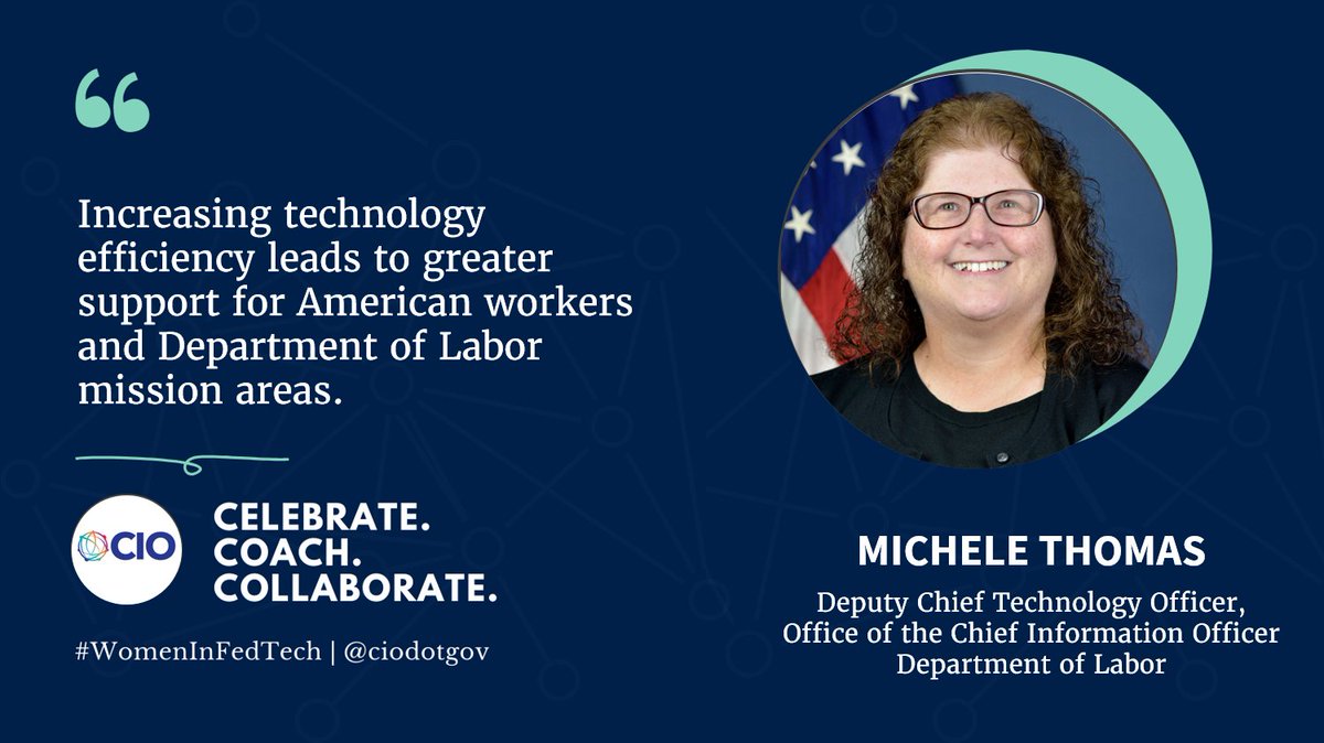 Meet Michele Thomas, deputy chief technology officer. Michele is working to optimize efficiencies for @USDOL’s IT Help Desk platform. She believes that increased #tech efficiency leads to greater support for American workers and department mission areas. #WomeninFedTech