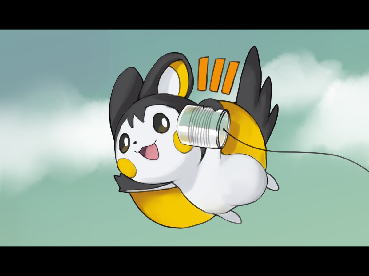 xRIPY's tweet photo. Request:
>Oshawott talking to Emolga through a tin can telephone, while Emolga is flying in the sky! https://t.co/q83NrbG93Y