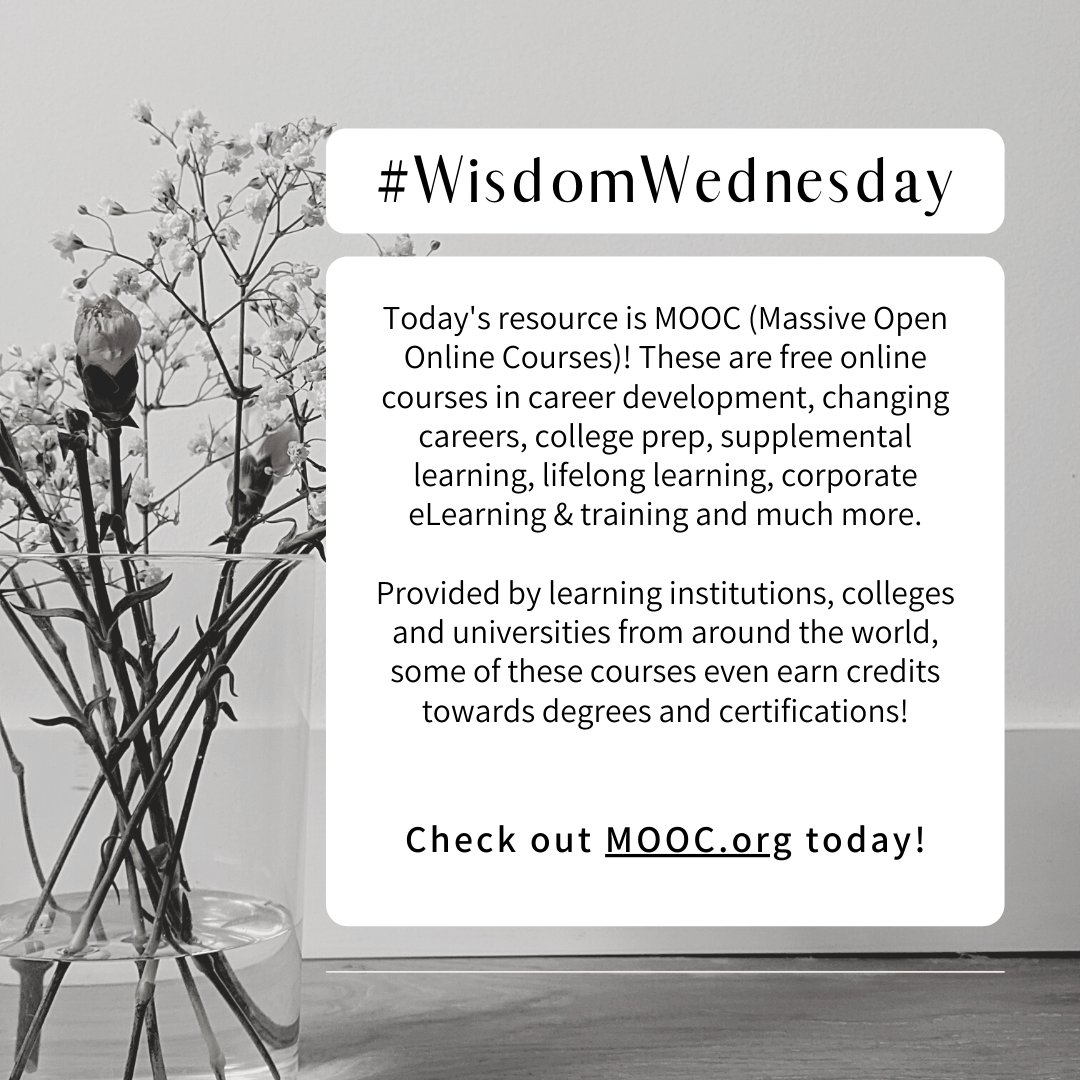 DVCommLearning's tweet image. Another great resource for adults everywhere!  Ever wanted to complete college or university level courses - for free?  #wisdomwednesday 

#dvdcla #adultlearning #lifelonglearning #learnfeelgoodrepeat #mooc