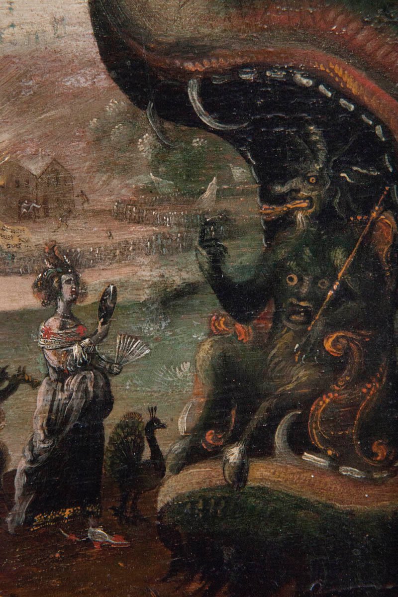 ¿Qué tal va su miércoles de pandemia? Detalle de la sátira de los vicios humanos de un seguidor de van Swanenburg, siglo XVII.