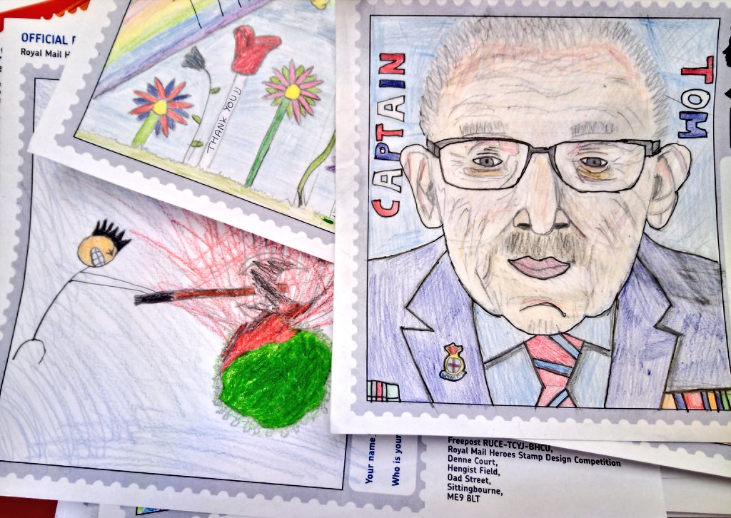 ArtCothill's tweet photo. Our entries for the Royal Mail Heroes Stamp Design Competition are ready to go. The boys loved celebrating their covid heroes, from supermums to Captain Tom. #ThankyouNHS #keyworkers @RoyalMailStamps @RoyalMail https://t.co/H6q6B9HJ0o