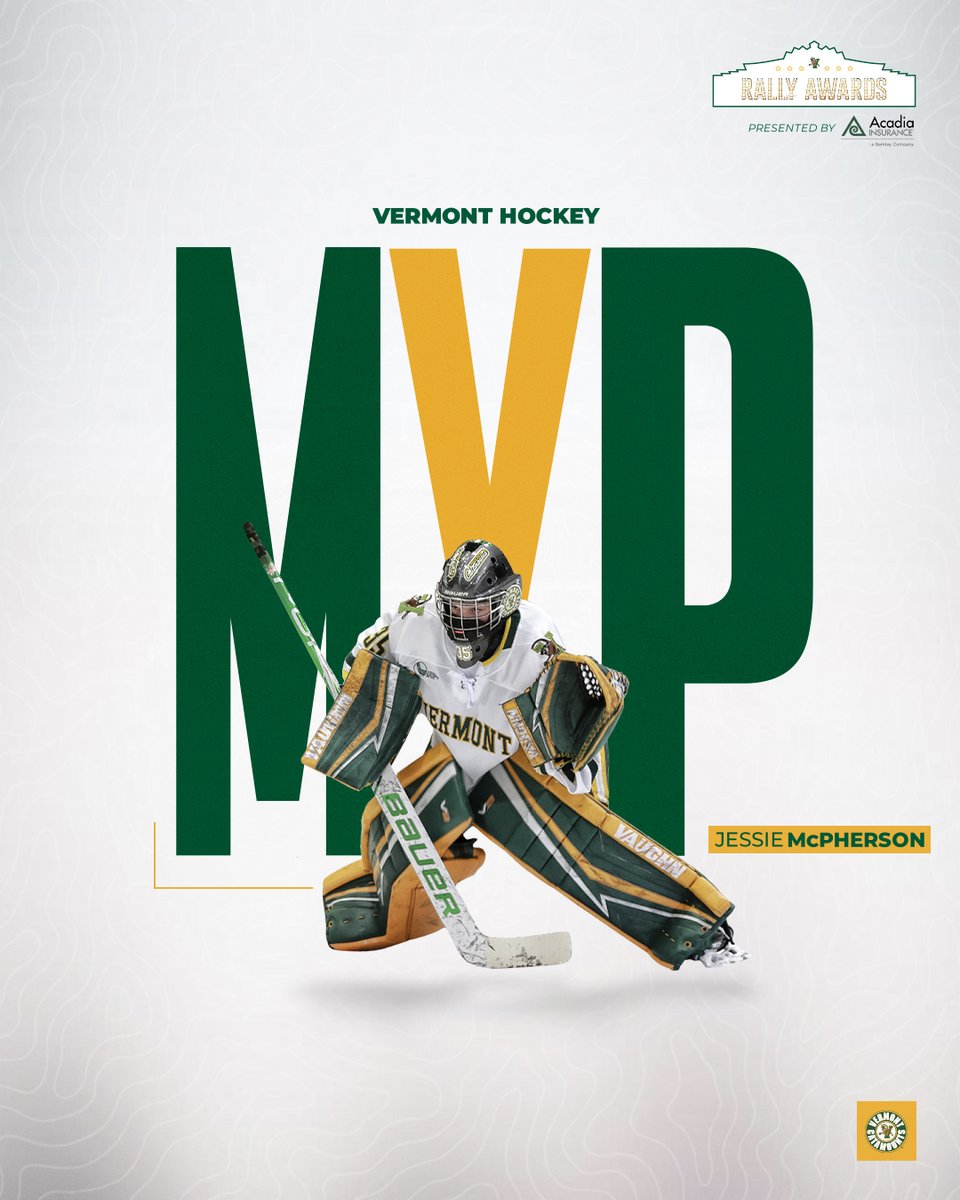 UVM Athletics (@uvmathletics) on Twitter photo Jessie McPherson is the 2021 <a href="/UVMwhockey/">UVM Women's Hockey</a> MVP!
She became the 1st-ever Catamount to be named Pro Ambitions Hockey East Rookie of the Year. She started in 7 of UVM's 11 games, posting a 1.57 GAA, .938 Sv % and three shutouts.
#RallyAwards | #ThisIsVermont Jessie McPherson is the 2021 <a href="/UVMwhockey/">UVM Women's Hockey</a> MVP!
She became the 1st-ever Catamount to be named Pro Ambitions Hockey East Rookie of the Year. She started in 7 of UVM's 11 games, posting a 1.57 GAA, .938 Sv % and three shutouts.
#RallyAwards | #ThisIsVermont