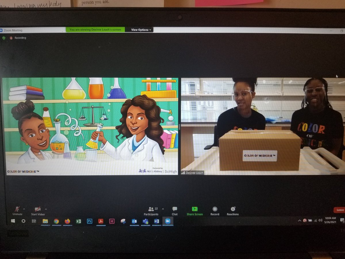 NU_Nephrology's tweet photo. .@Dr_JAdrissi and @Desireefleach from Color of Medicine kicking off another awesome virtual lab exploring the magic of #science with kindergarteners from Alain Locke Charter School! 🧪🔬
#SciHigh #STEMeducation https://t.co/41X1Aq81QX