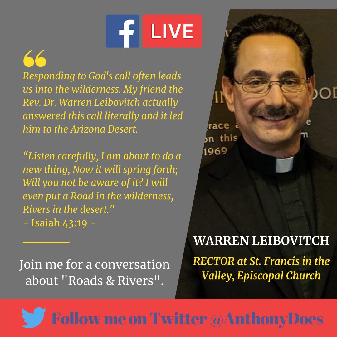 anthonydoes's tweet image. Tonight 6:30pm (EST) join me in conversation with @RevWarrenL as we talk about "Roads &amp;amp; Rivers" in the wilderness and why does the desert state of Arizona have an NHL team. #GoLeafsGo