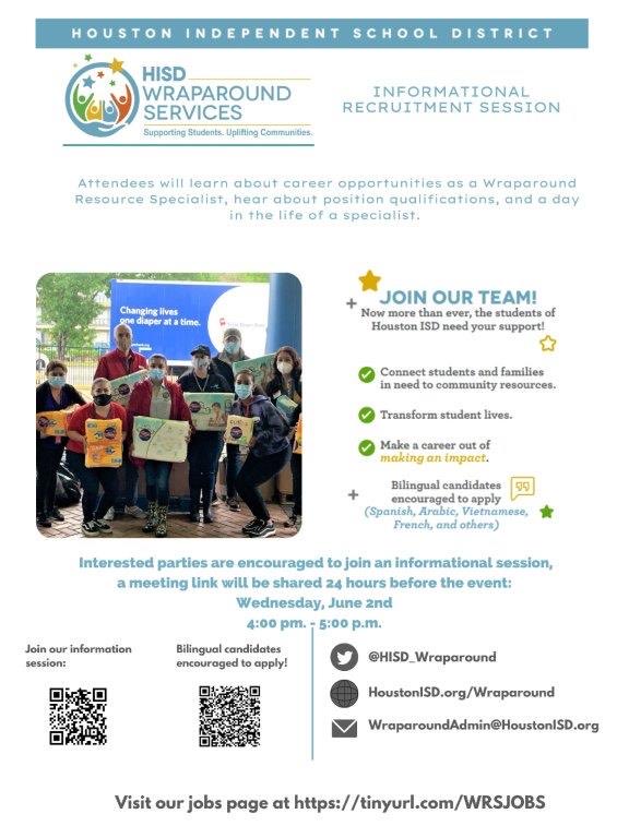 🗣Looking to join a DYNAMIC team within @TeamHISD?! Look no further @HISD_Wraparound is where you want to be!🤞🏾 Come join our TEAM!!!
#WraparoundWorks
#WinWithWraparound 
#WraparoundWednesday