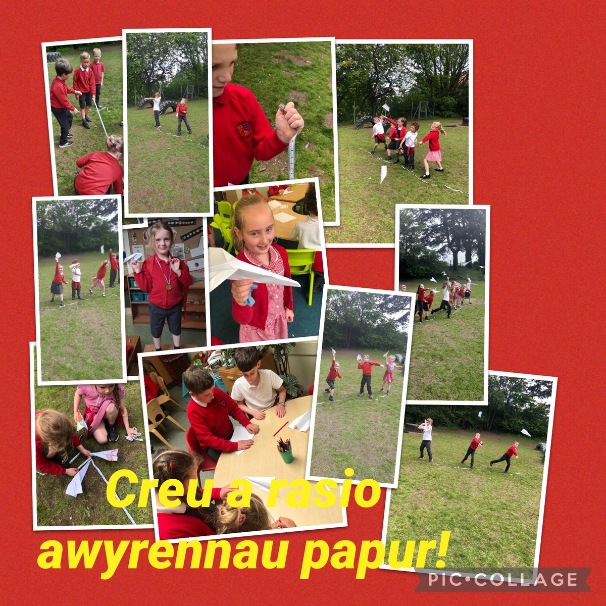 Ysgolbodalaw's tweet photo. Dosbarthiadau Branwe. A Blodeuwedd yn creu awyrennau papur,rasio a mesur! @EESWSTEMCymru @ysgolycreuddyn #wythnosSTEM #erodynameg #ymchwilio #dylunio #mesur https://t.co/2BAZ1b7kdh