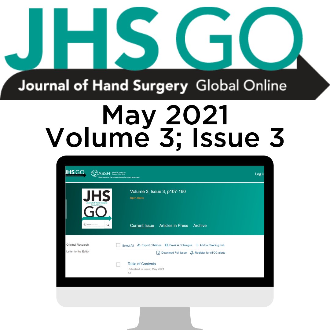 JHSGlobalOnline's tweet photo. Hot off the press! May's JHS GO issue is now online! Original research studies in this issue include using autologous skin cell suspension for #HandBurn treatment, the suitability of open #CTR under #WALANT for all ages, and more! https://t.co/Glox0Hxhq9 
#OpenAccess #HandSurgery https://t.co/nmD5XY26ya