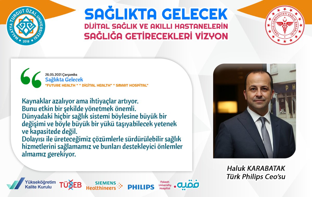 🔸@philipsturkiye Ceo'su Haluk Karabatak, Kaynaklar azalıyor ama ihtiyaçlar artıyor.
Dünyadaki hiçbir sağlık sistemi böylesine büyük bir değişimi kaldıracak yetenek ve kapasitede değil. Üreteceğimiz çözümlerle sürdürülebilir sağlık hizmetlerini sağlamamız gerekiyor."