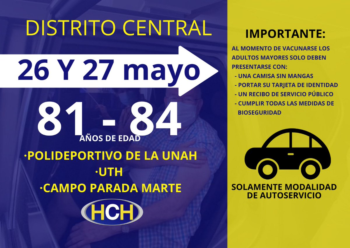 HCHTelevDigital's tweet photo. 🔴🔴Hoy corresponde auto vacunación a adultos mayores de 81 a 84 años de edad, aquí le damos los detalles ⬇️⬇️⬇️ https://t.co/7ETYzhNNXx