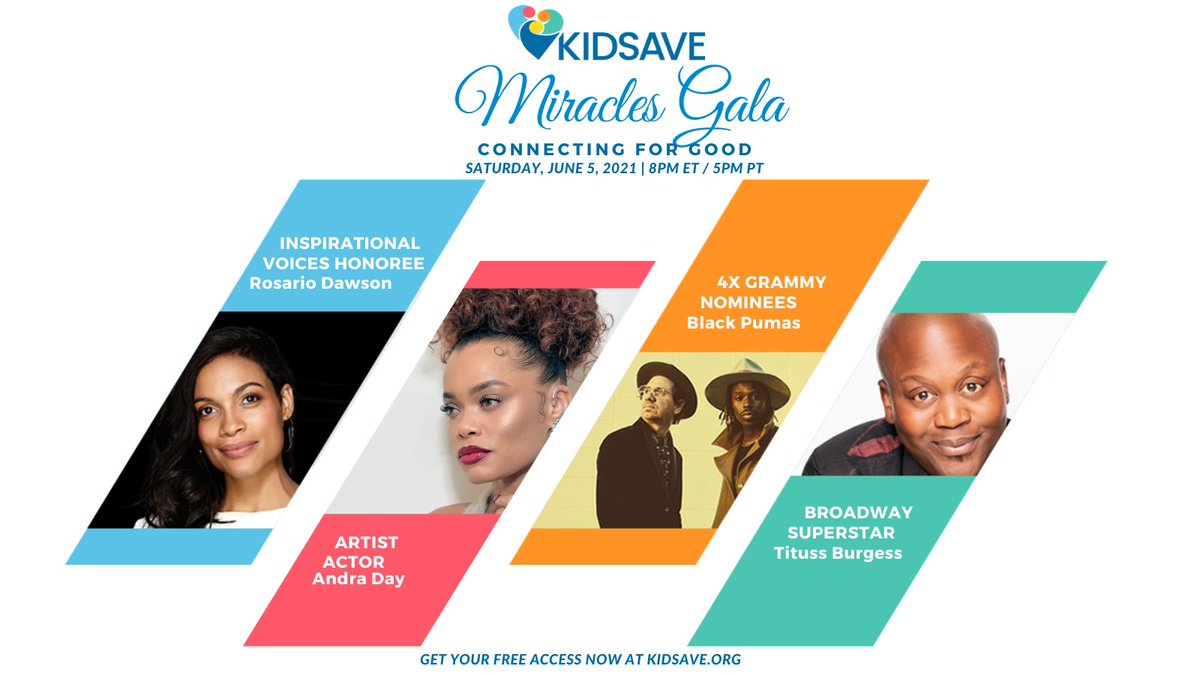 Don’t miss our Virtual Kidsave Miracles Gala as we honor @rosariodawson for her support of foster kids and adoptive families. Enjoy performances by @andradaymusic, @blackpumas, @instatituss, and more. Grab your free access at Kidsave.org/2021gala #miraclesgala #charity #adopt