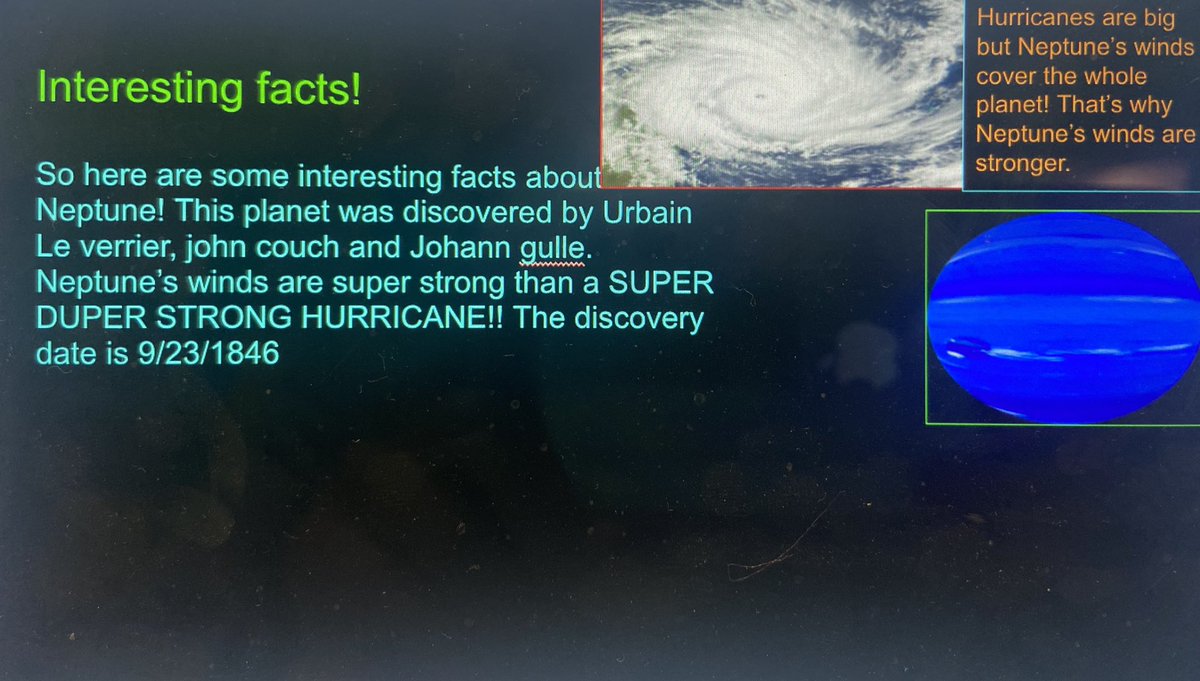 MsHe1ton's tweet photo. Third grade created research projects and this amazing writer picked Neptune! These researchers got curious and investigated their topics using the text, Planets, and an internet resource, Kiddle. Check out this hard work! Next week we present to G2. #kacdjoy #writerwednesday https://t.co/YqIyWRAzSk