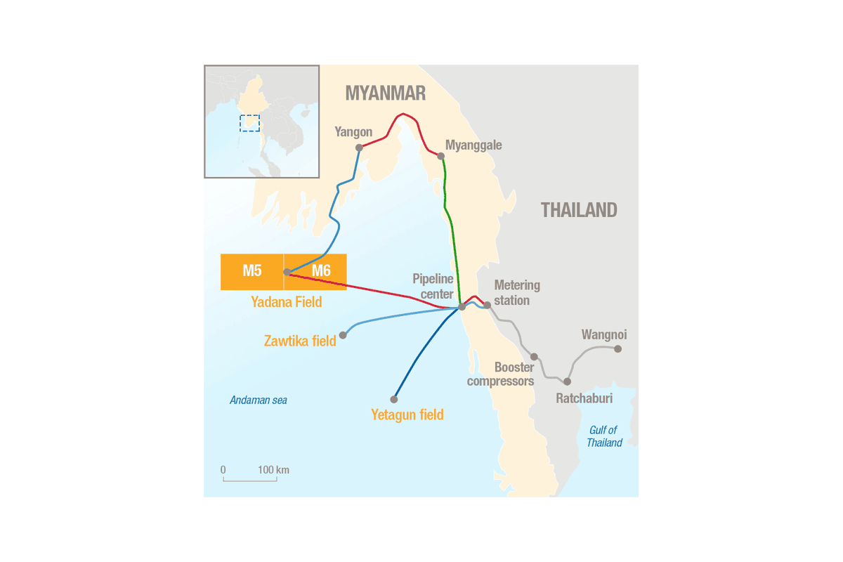KenRoth's tweet photo. Facing pressure before a Friday shareholder meeting, Total and Chevron announce they will suspend payments to shareholders for their Myanmar pipeline revenue (meaning to the junta) as of April 1. Less money to kill. For now payments from PTT will continue. https://t.co/0iSAXrl0Ch https://t.co/itFcHLudwQ