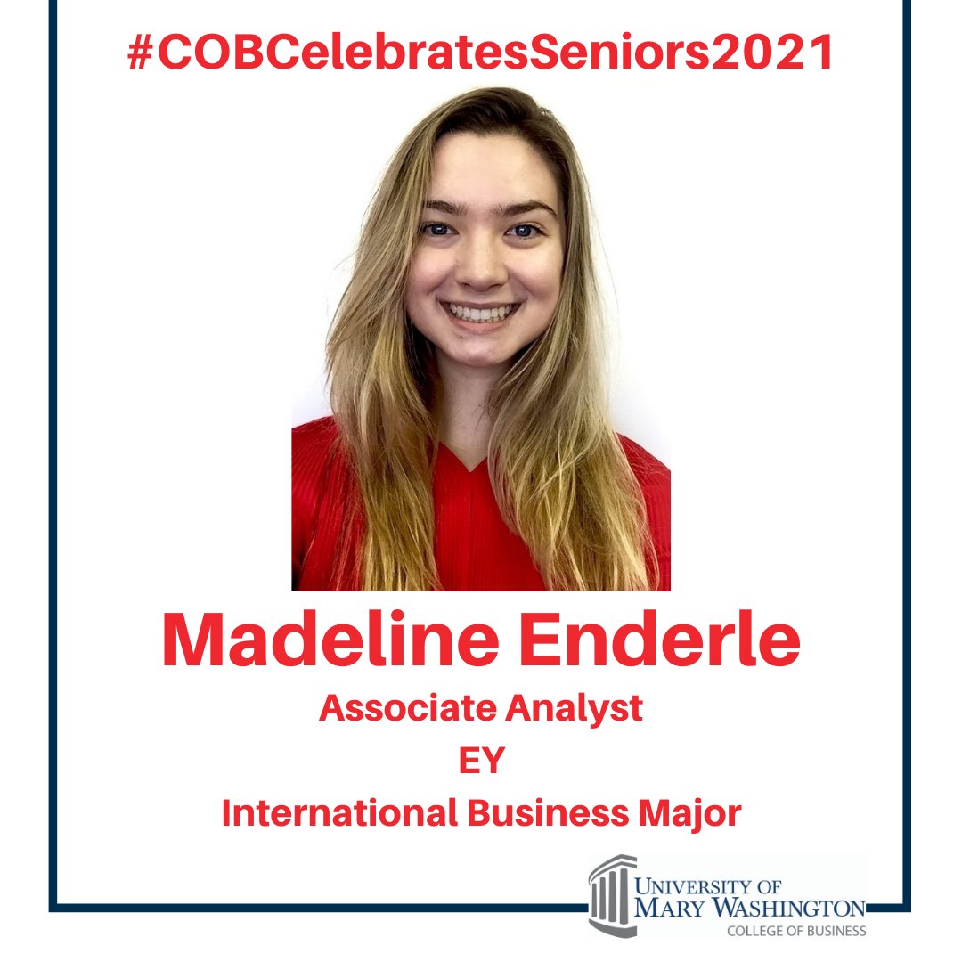 College of Business (@umwcob) on Twitter photo This Wednesday we're celebrating another recent alumna, Madeline Enderle, who will be an Associate Analyst with EY.
Congratulations, Madeline, and to the entire Class of 2021!
Are you a graduated senior with post grad plans? Let us know at kwhitacr@umw.edu. This Wednesday we're celebrating another recent alumna, Madeline Enderle, who will be an Associate Analyst with EY.
Congratulations, Madeline, and to the entire Class of 2021!
Are you a graduated senior with post grad plans? Let us know at kwhitacr@umw.edu.