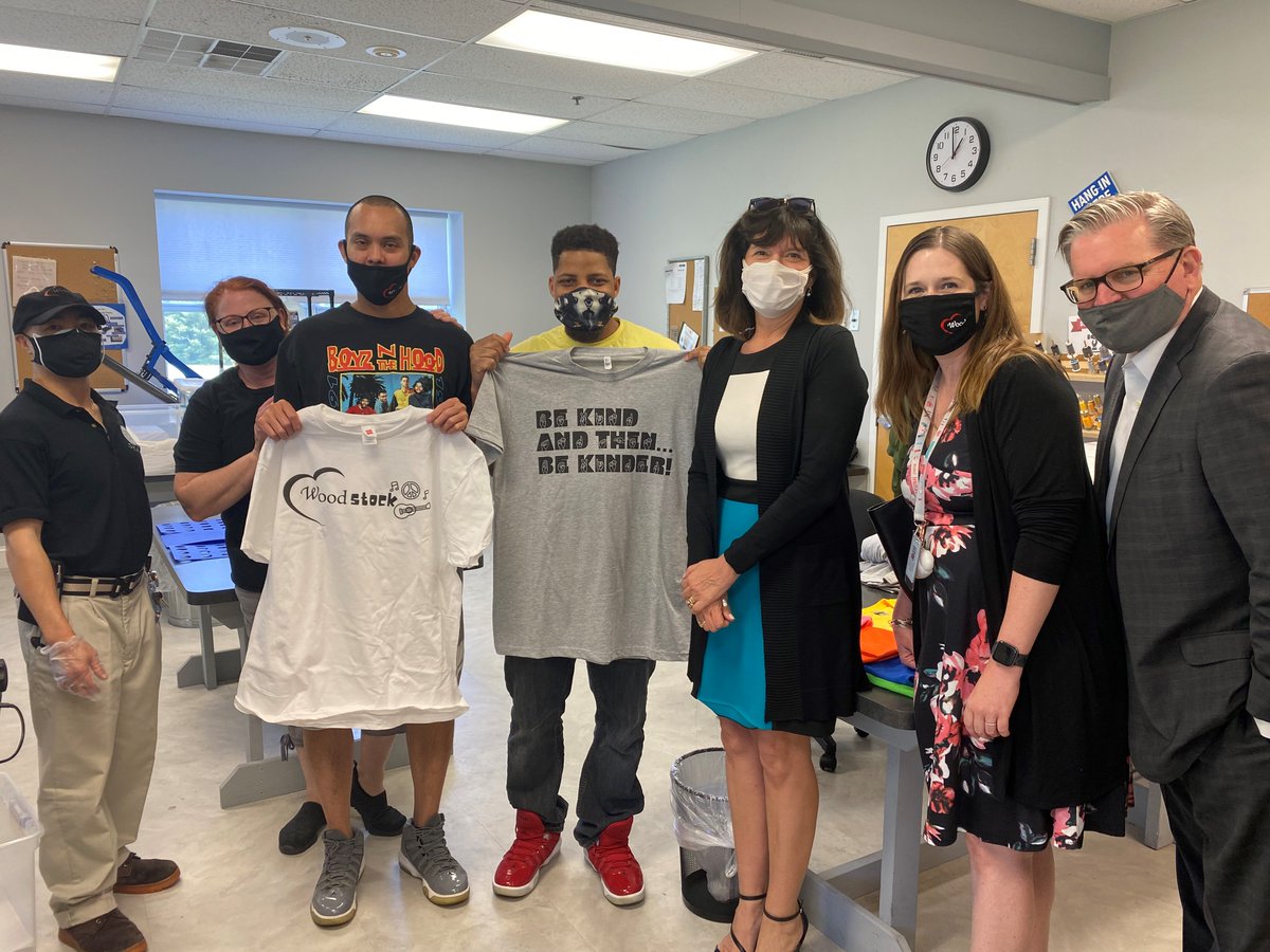 We love <a href="/RepWendi/">RepWendiThomas</a>'s engagement here on Twitter, but we totally prefer catching up with her in person. Thank you for seeing our social enterprise custom clothing shop and its great team!
