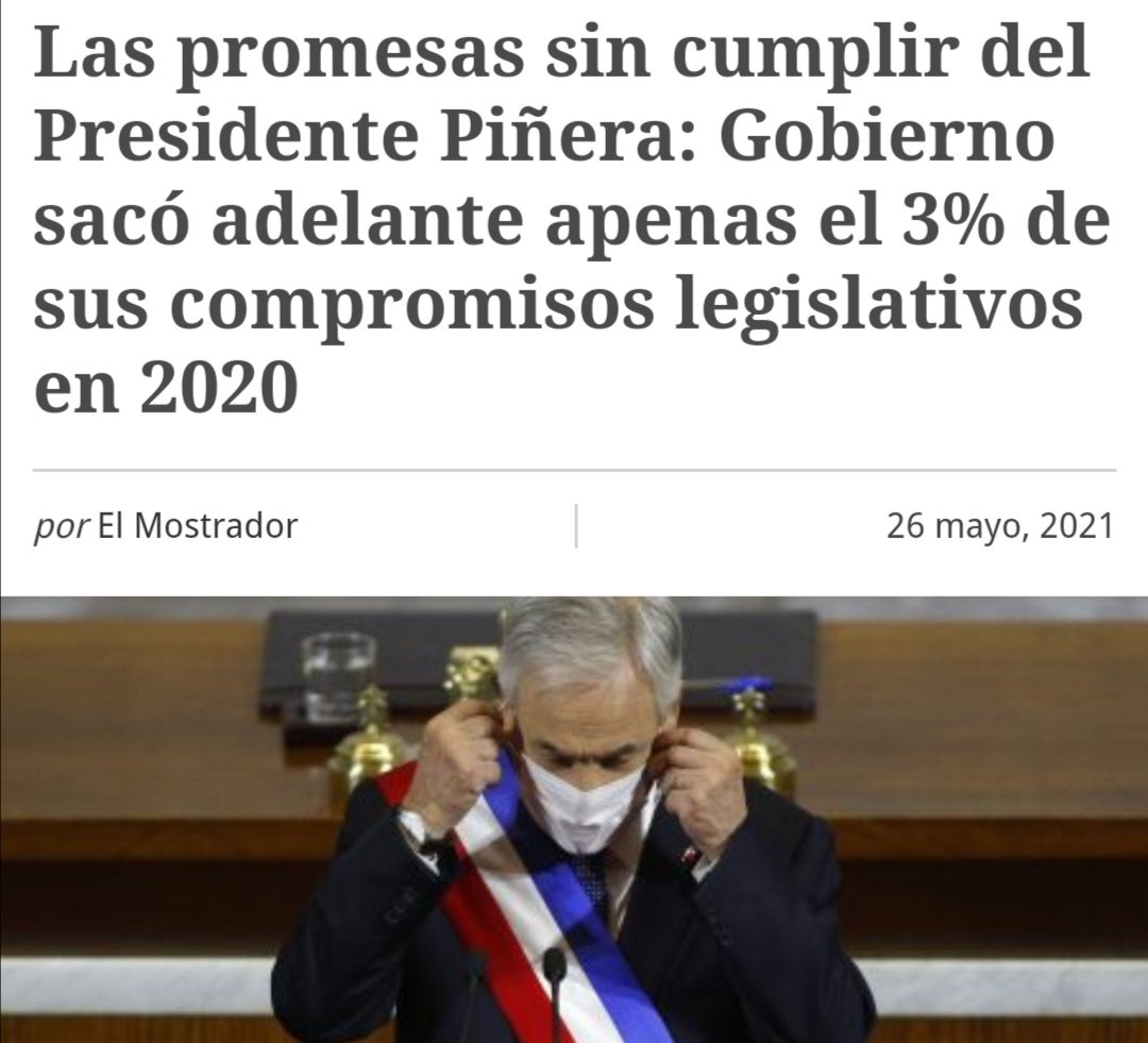 A días de la cuenta pública presidencial, <a href="/sebastianpinera/">Sebastian Piñera</a> ha cumplido el 3% de compromisos legislativos 2020. Sería descarado atribuir este rendimiento a la pandemia. Tuvimos un presidente más preocupado de sus negocios que de las necesidades del país #ElPeorGobiernoDeLaHistoria