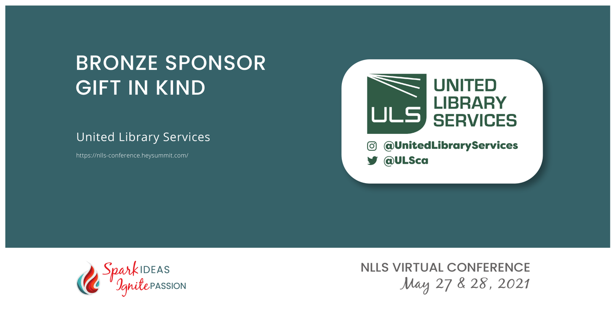 NLLS_Alberta's tweet image. It is conference week! You still have time to register ow.ly/xX1U50EKlEa #SparkandIgnite21. See you there! 

The 2021 conference wants to take a moment to recognize a conference sponsor: ULS has the experience &amp;amp; resources needed to assist building library collections.