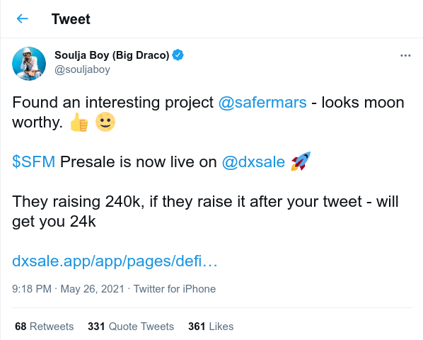 malwrhunterteam's tweet photo. Not sure what is the bigger 🤦‍♂️, that he tweeted it without removing the part saying how much he gets paid for the tweet, or that he not deleted it very quickly (&amp; still not)?
😂
Anyway, great ex. of how much legit "found an interesting project" kind tweets from "big names"...
😫 https://t.co/mLO4cZFuXs